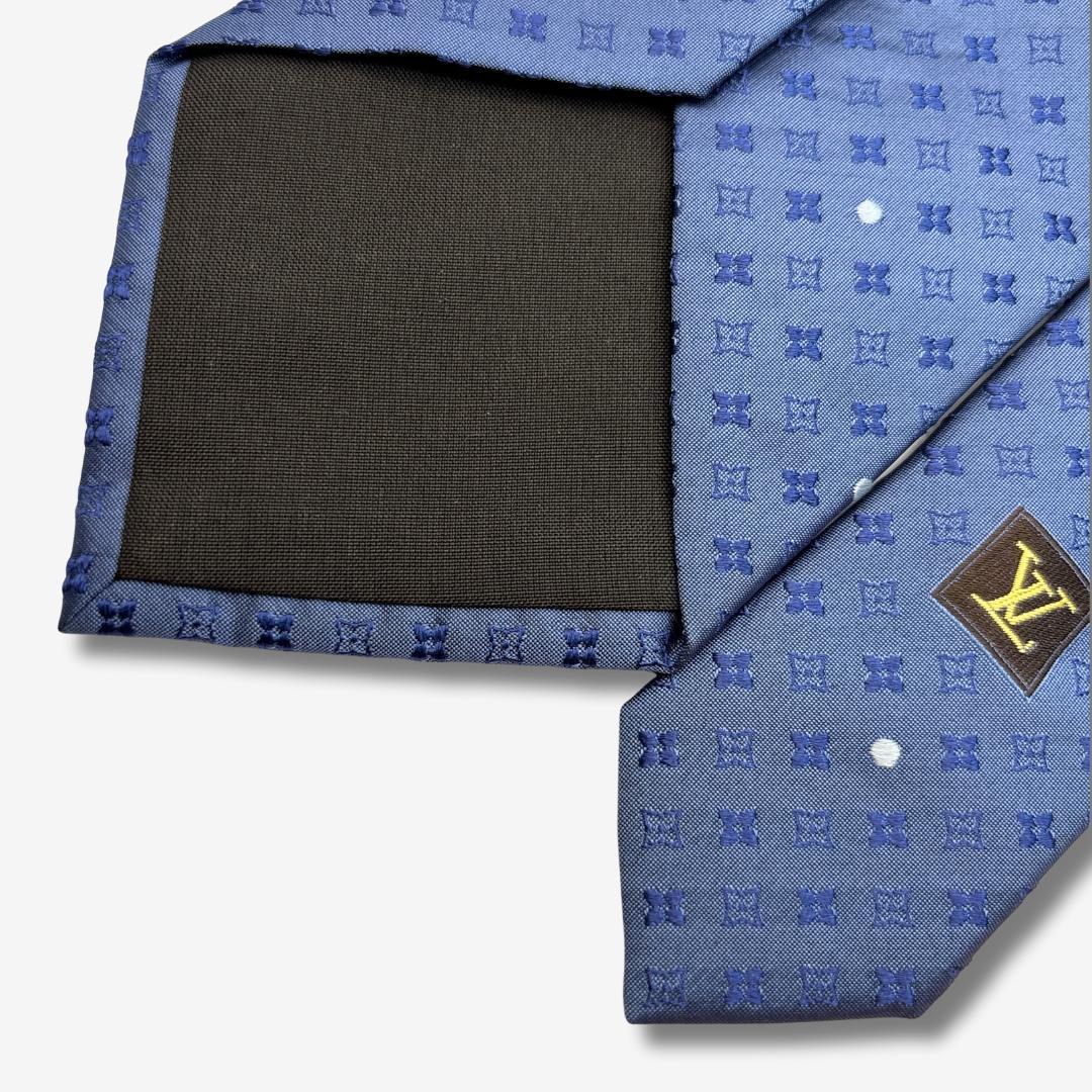 LOUIS VUITTON シルクネクタイ モノグラム 小紋柄 ブルー