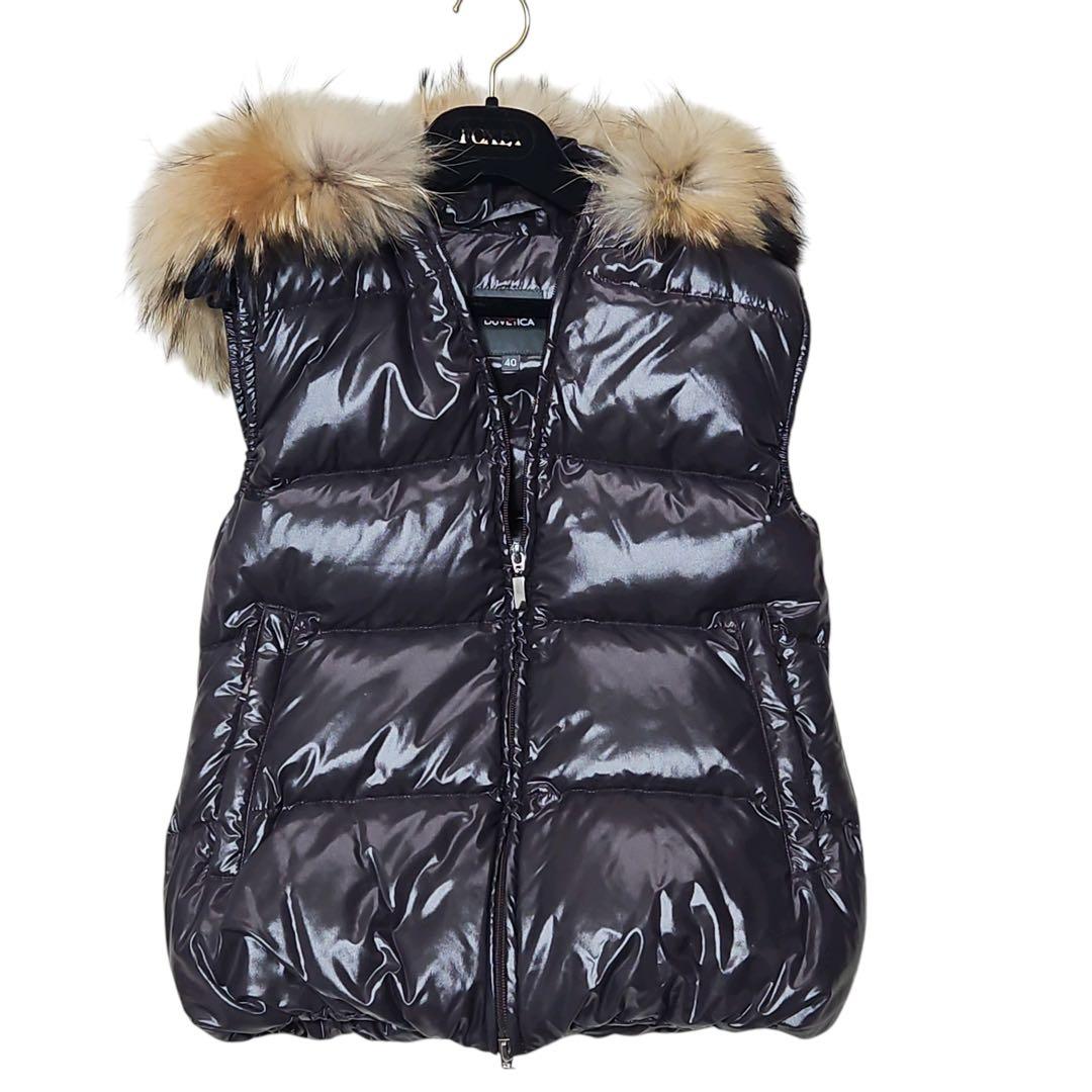 【極美品】DUVETICA ダウンベスト フード ラクーンファー パープル 40