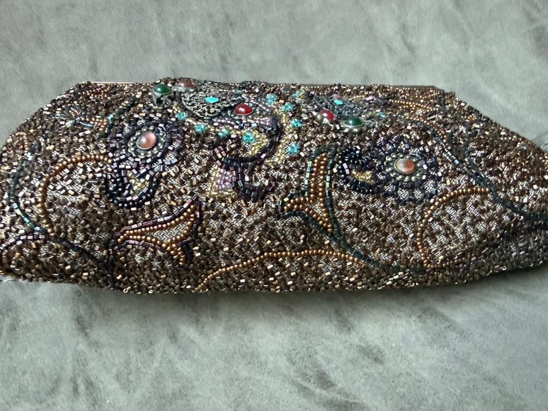 【美品】皇室御用達／ルミーはしもと 総ビーズ ハンドバッグ がま口 アンティーク