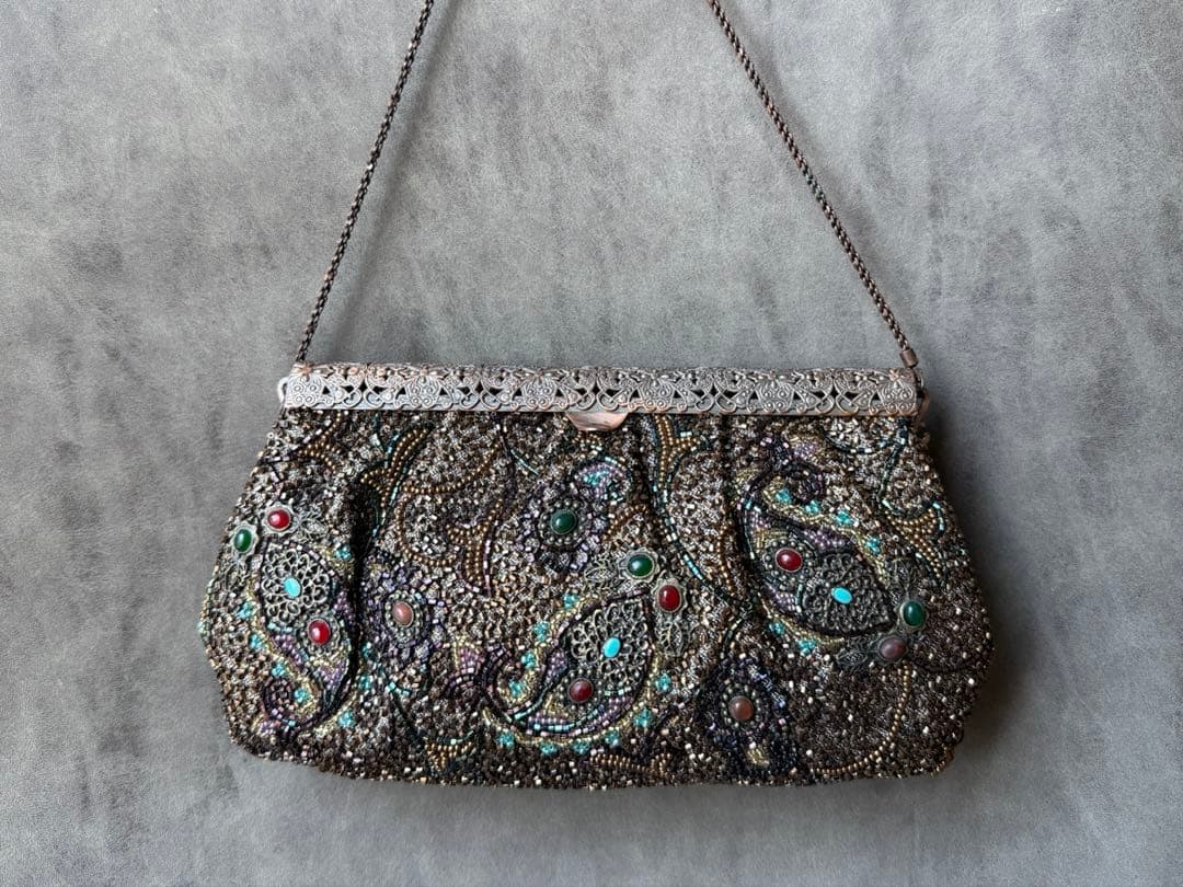 【美品】皇室御用達／ルミーはしもと 総ビーズ ハンドバッグ がま口 アンティーク