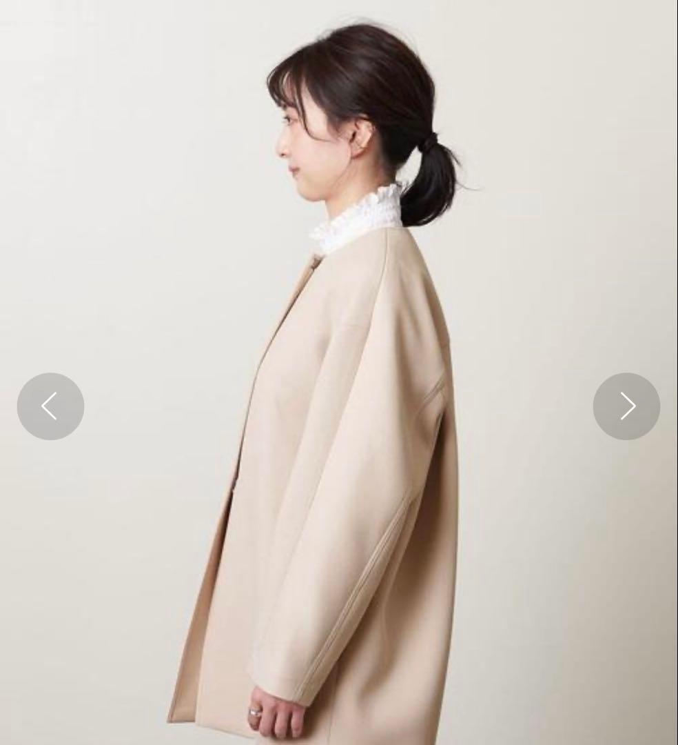 UNITED ARROWS ツイルノーカラーミドルコート ベージュ ジャケット