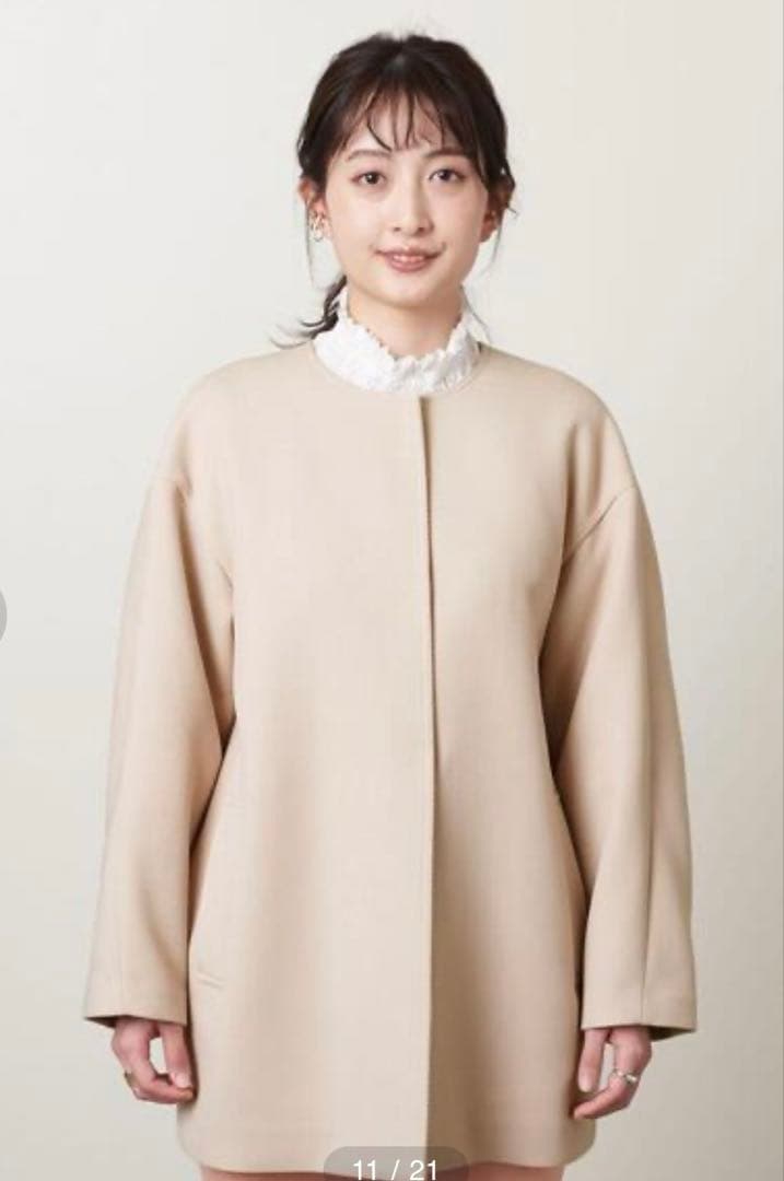 UNITED ARROWS ツイルノーカラーミドルコート ベージュ ジャケット