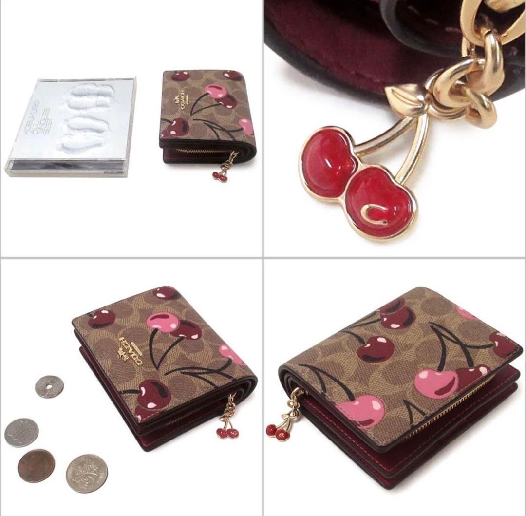 coachコーチチェリープリントチェリープリントシグネチャースナップ二つ折り財布