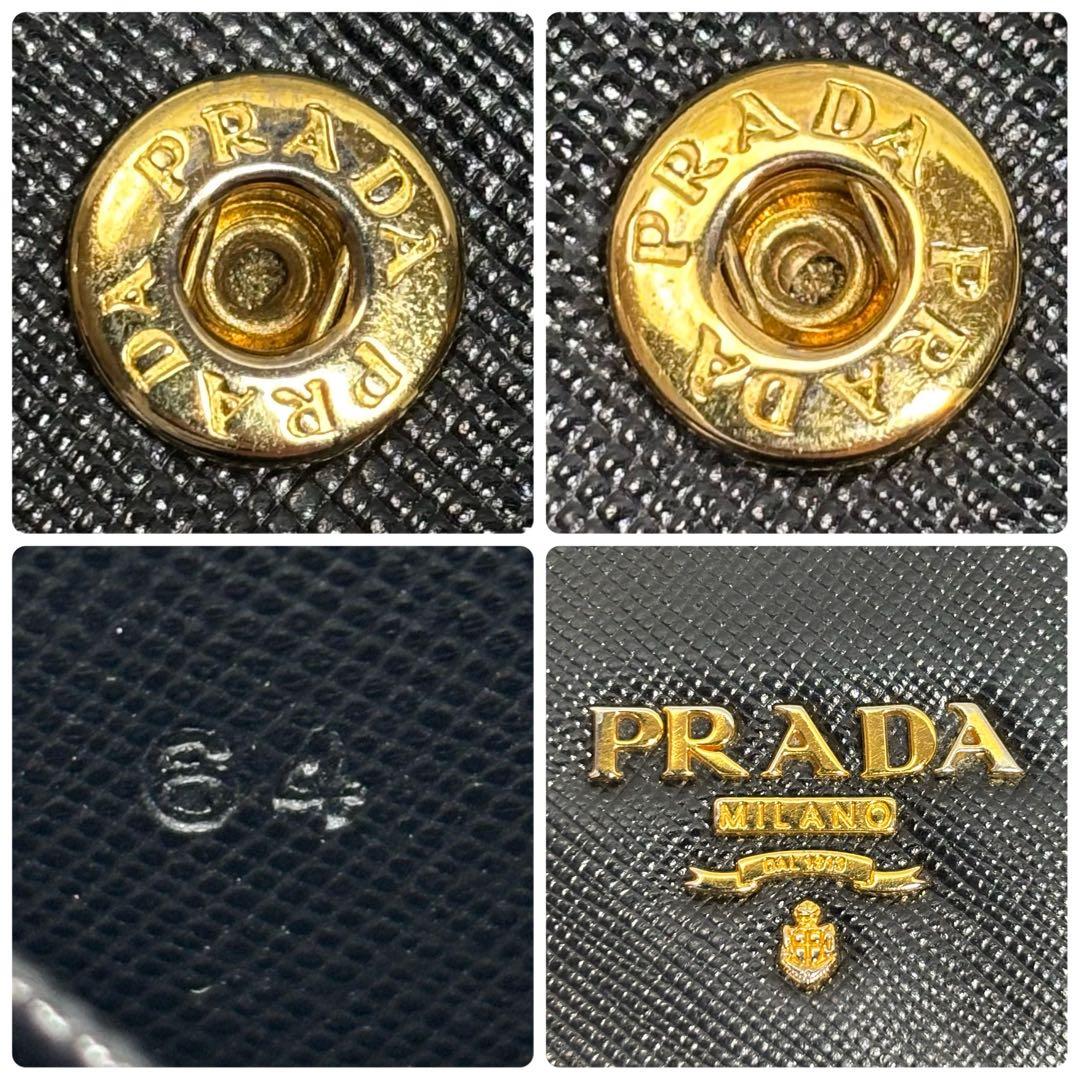 ✨美品✨ プラダ ロングウォレット 金ロゴ ポーチ クラッチバック レザー 黒