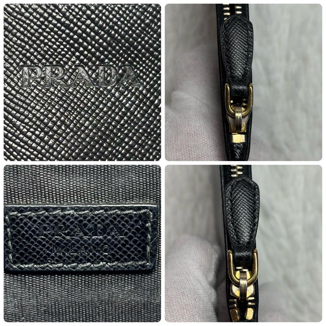 ✨美品✨ プラダ ロングウォレット 金ロゴ ポーチ クラッチバック レザー 黒