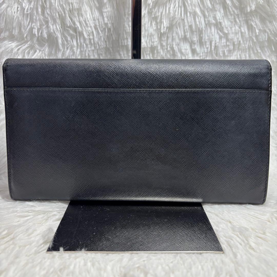 ✨美品✨ プラダ ロングウォレット 金ロゴ ポーチ クラッチバック レザー 黒