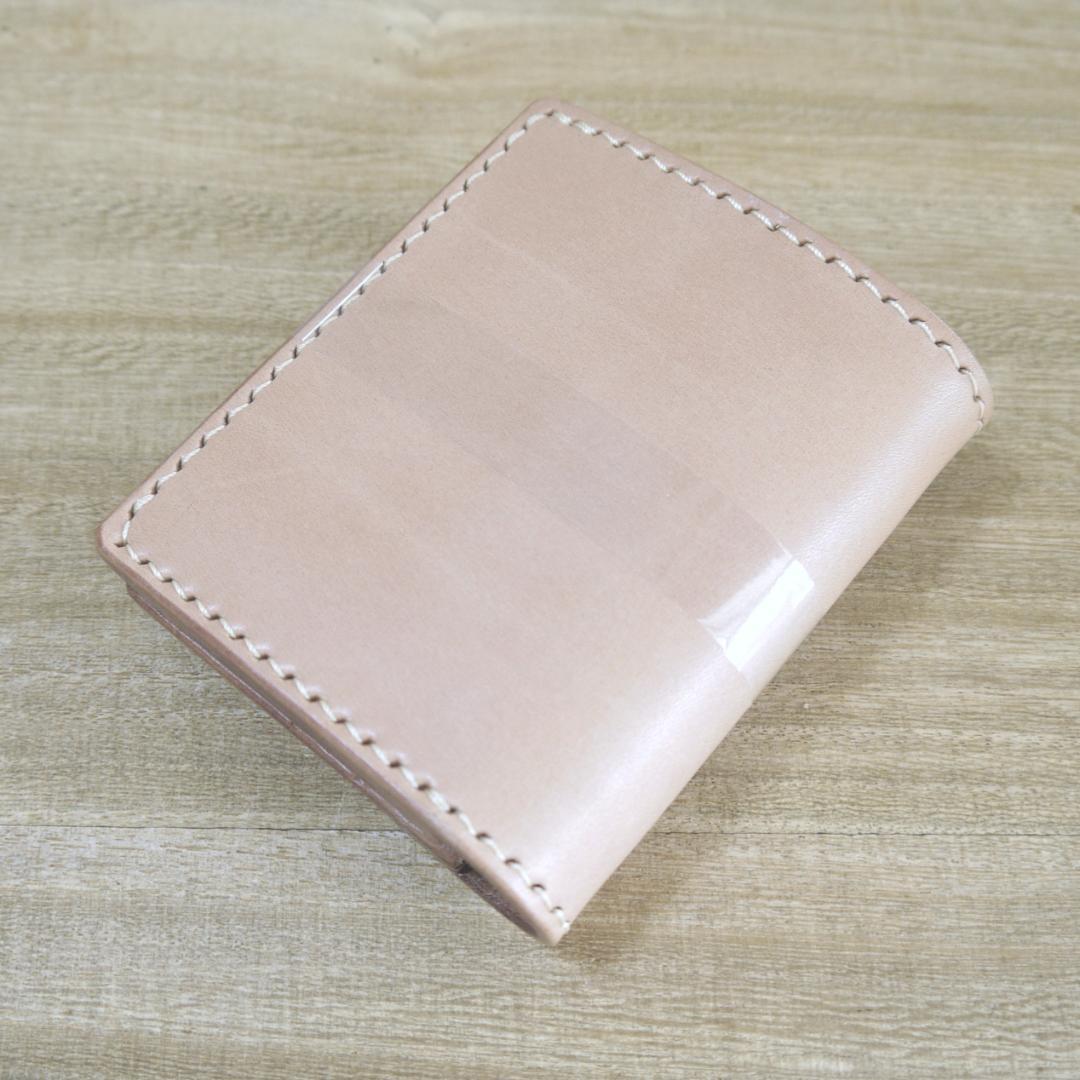 ヌメ革　フル栃木レザー　サドルレザー　コンパクトウォレット　二つ折り　生成り