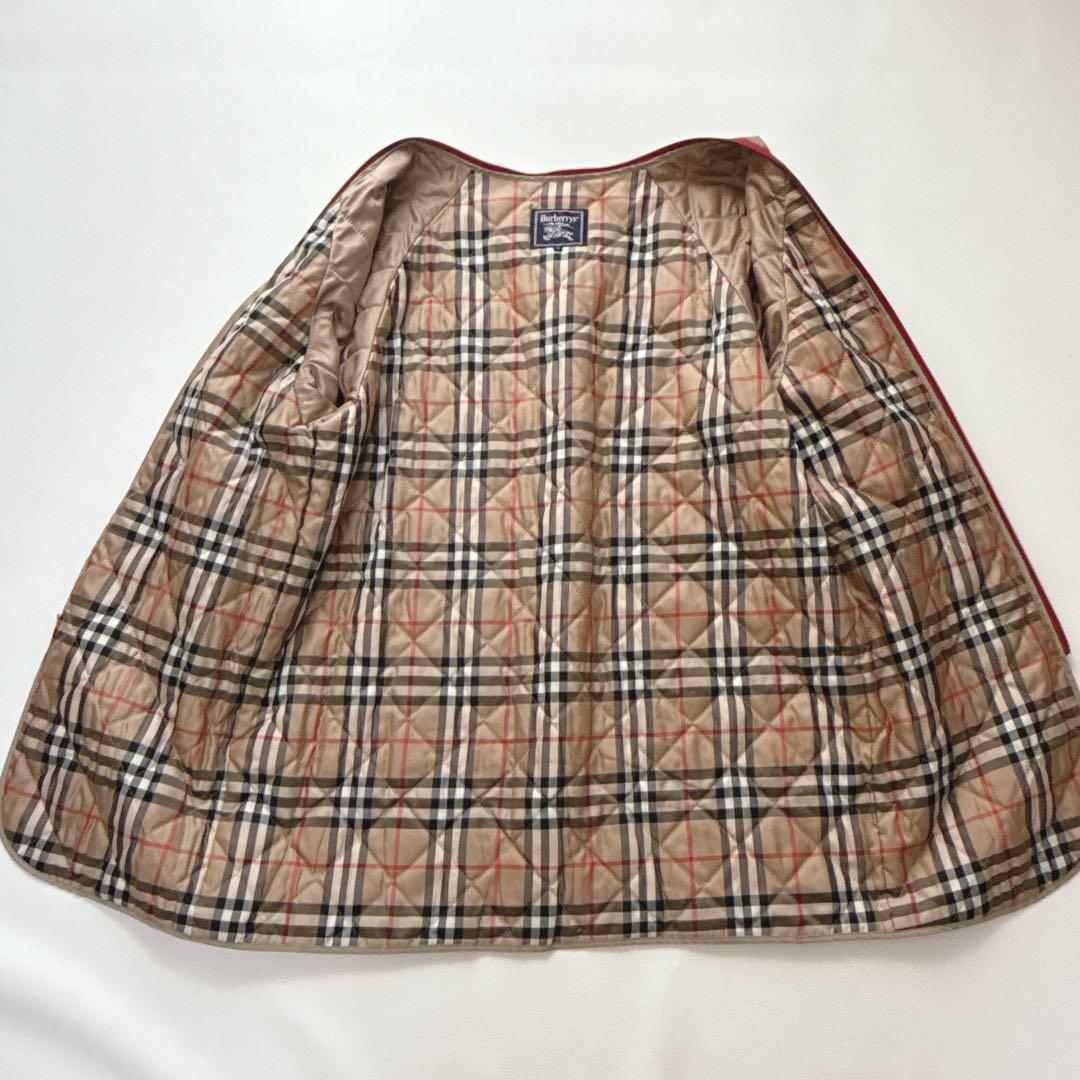 【15号3L】Burberry ステンカラーコート　ノバチェック キルティング赤
