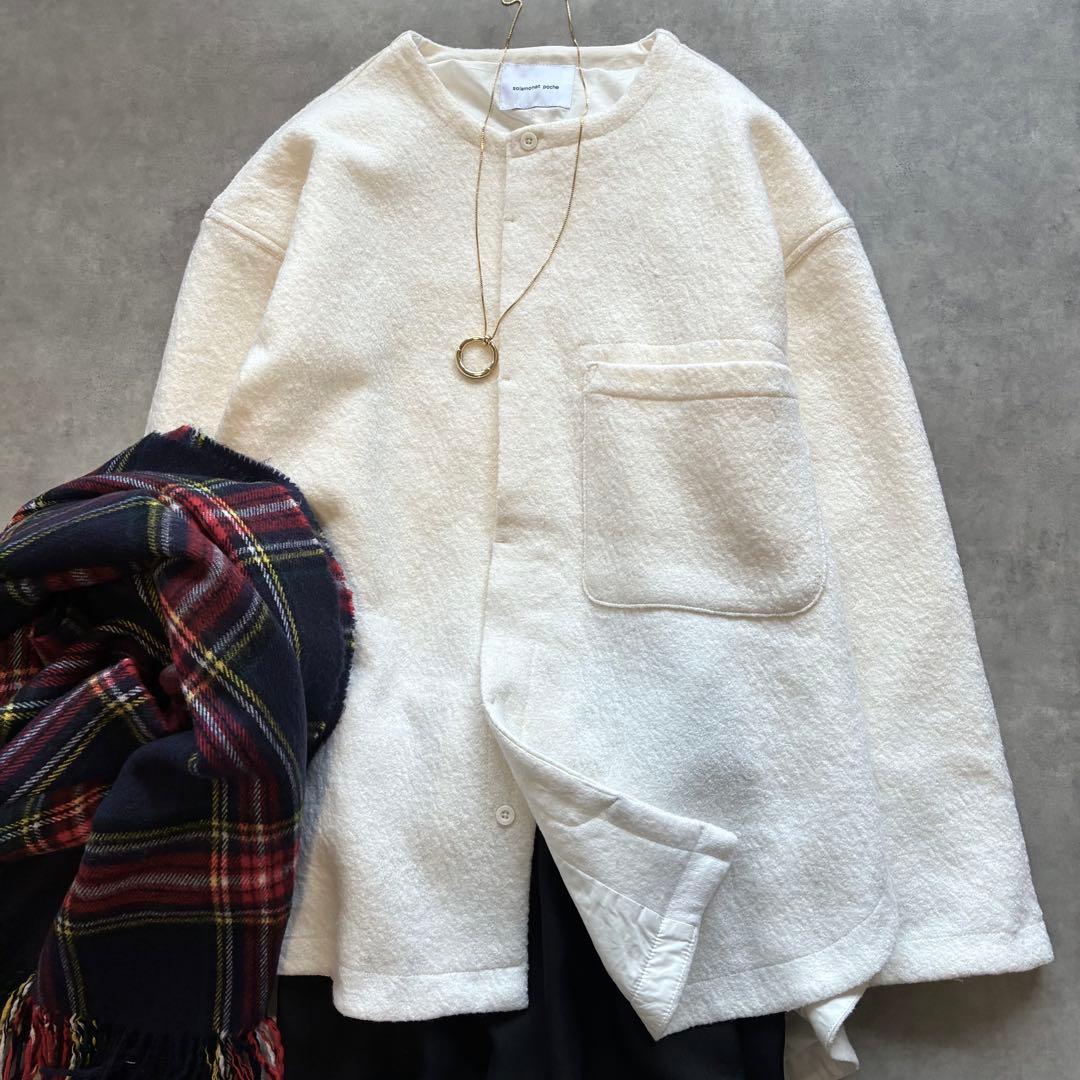 完売品 ソラモナポッシェ 圧縮ニット ウール ジャケット アウター アイボリー