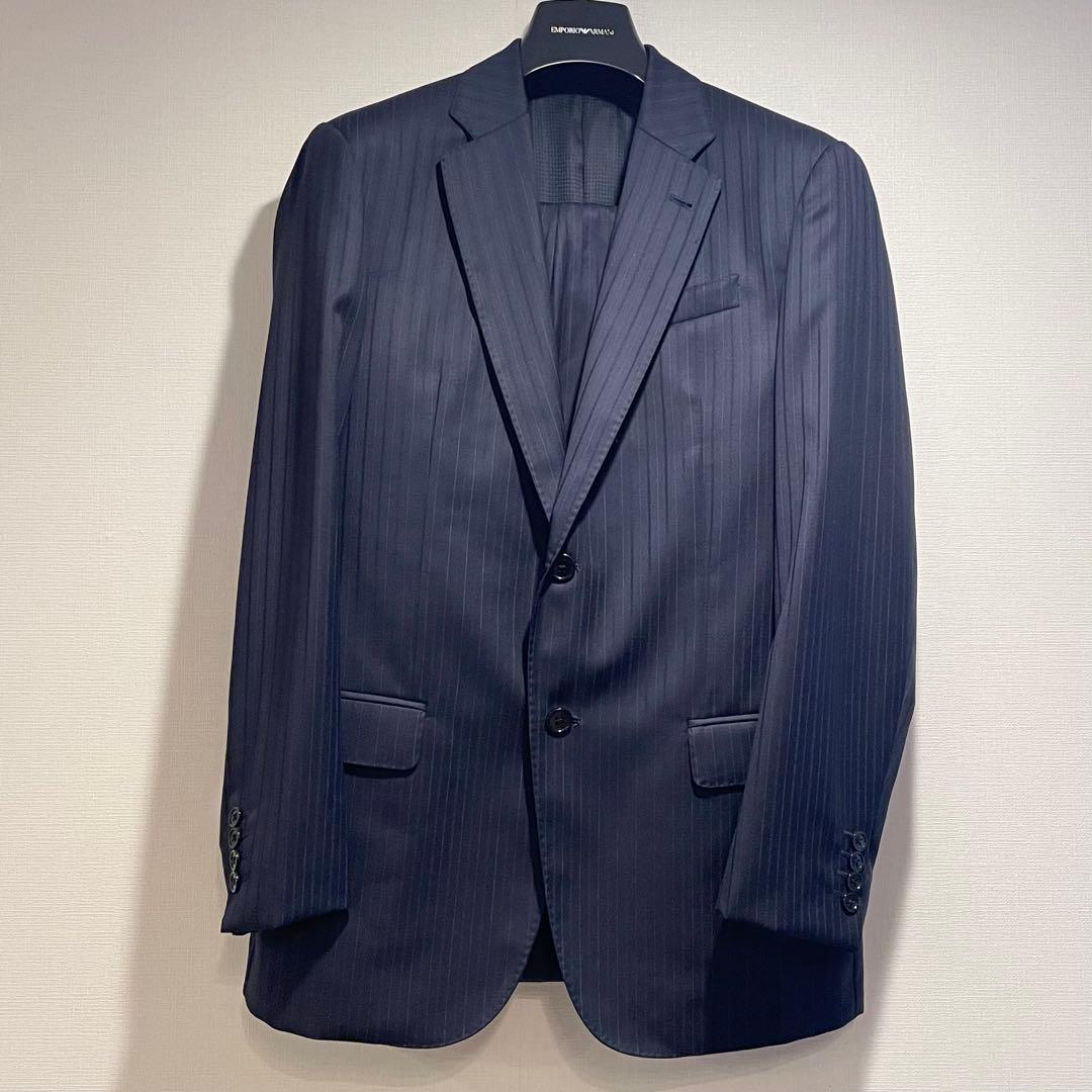 【美品】アルマーニ ネイビー ストライプ ビジネスセットアップ
