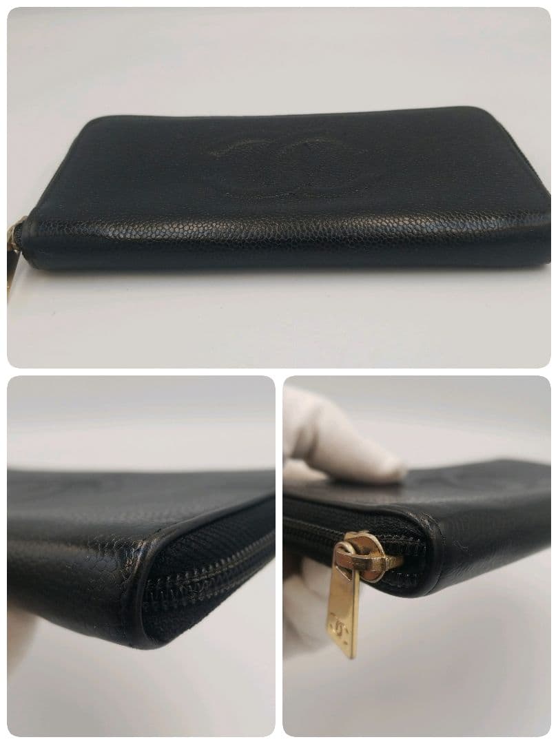 【美品】CHANEL シャネル キャビアスキン レザー ラウンド長財布　ココ