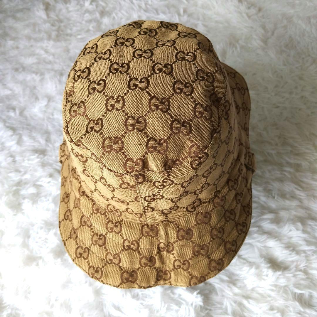 【美品】GUCCI GGパターン 茶&ベージュのリバーシブルバケットハット