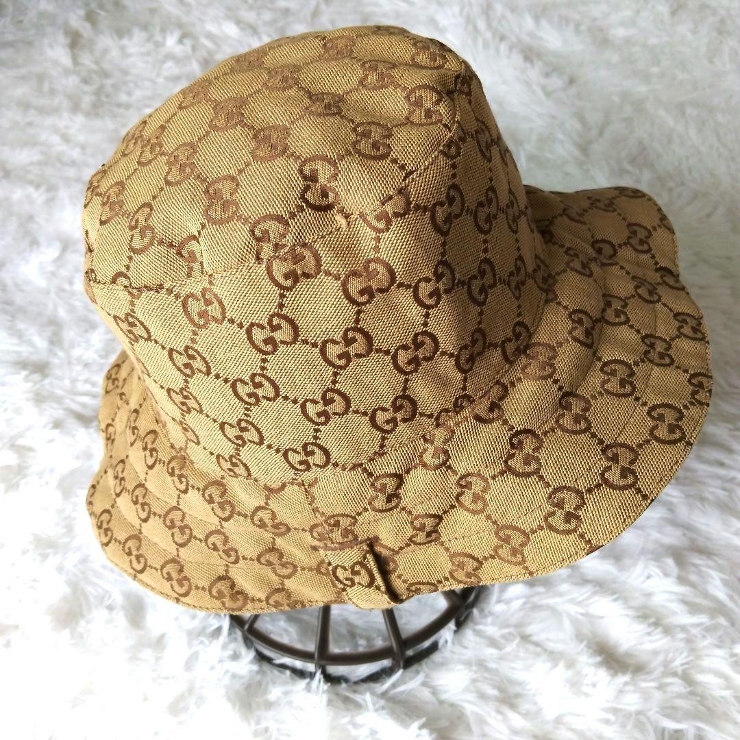 【美品】GUCCI GGパターン 茶&ベージュのリバーシブルバケットハット