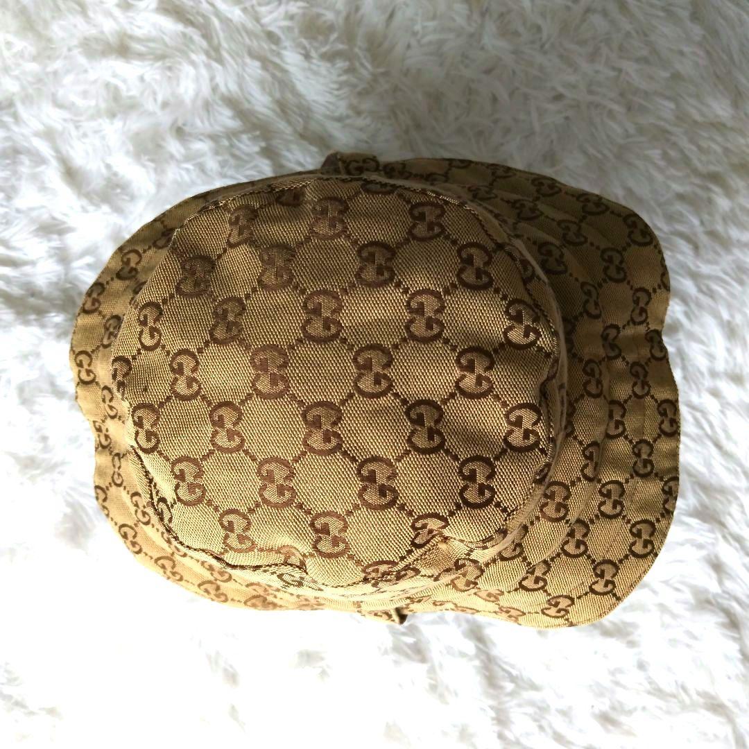 【美品】GUCCI GGパターン 茶&ベージュのリバーシブルバケットハット