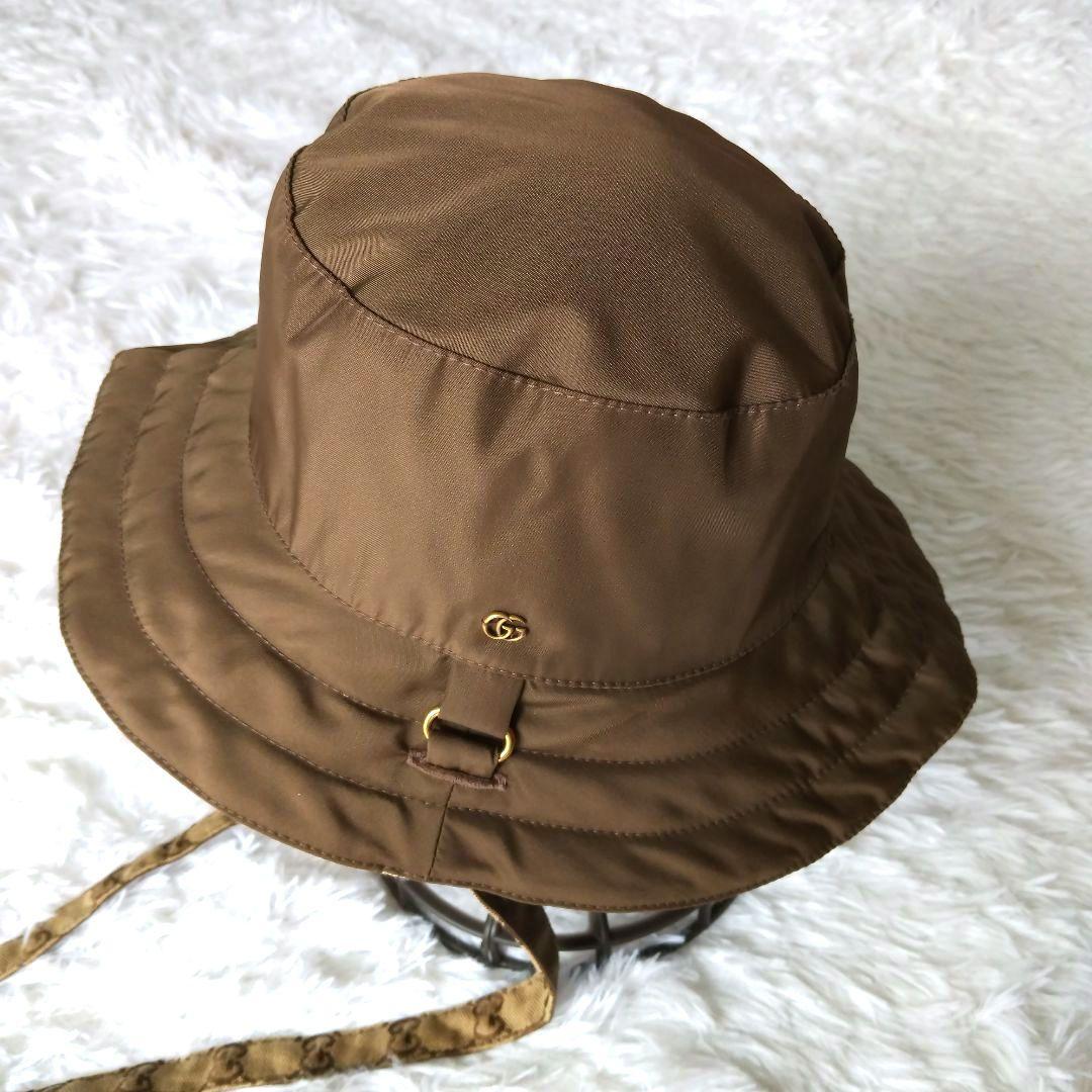 【美品】GUCCI GGパターン 茶&ベージュのリバーシブルバケットハット