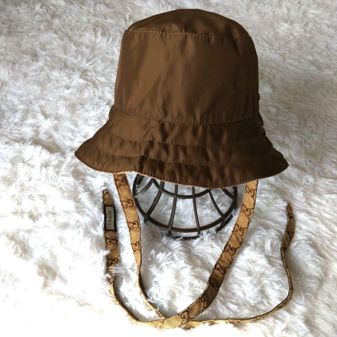 【美品】GUCCI GGパターン 茶&ベージュのリバーシブルバケットハット