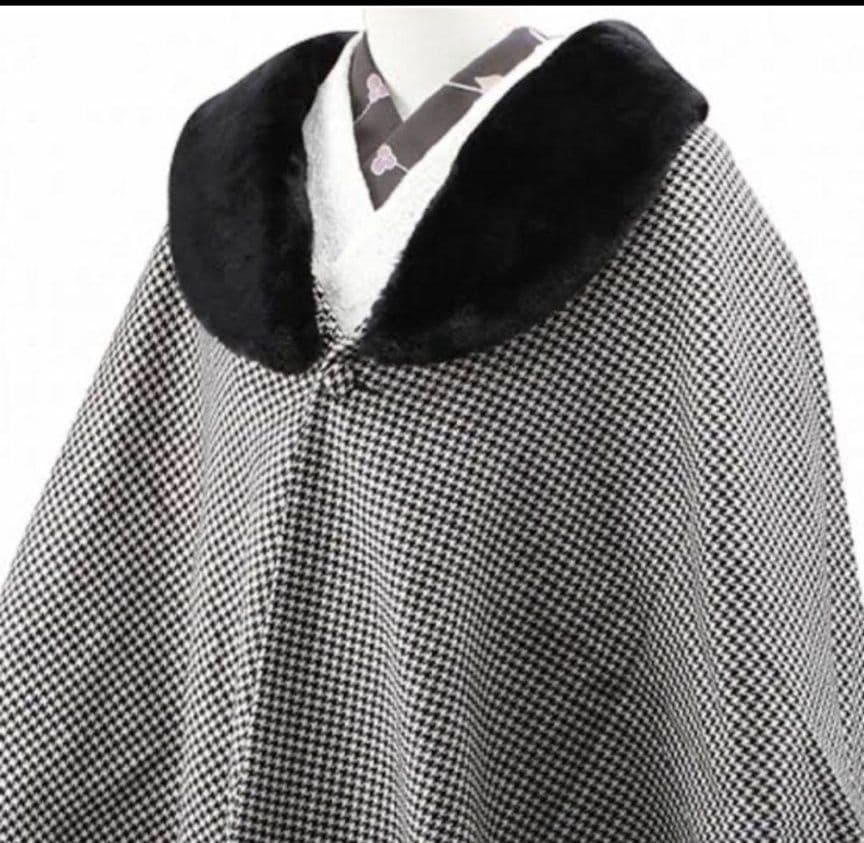 う*ら様 ナカノヒロミチ　着物コート ケープ マント 和装付きポンチョ千鳥格子フ