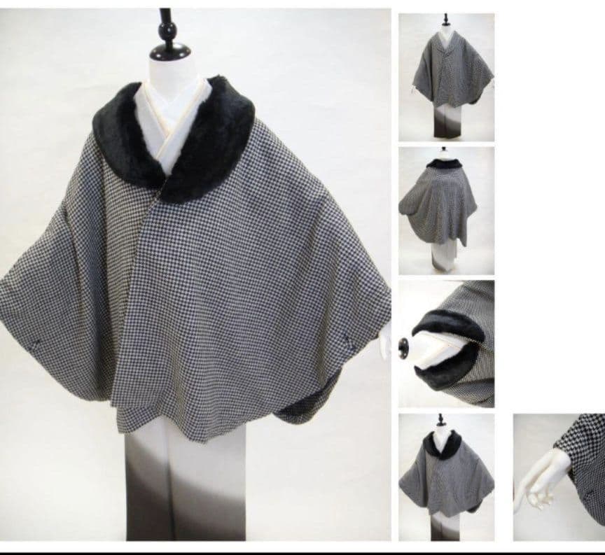 う*ら様 ナカノヒロミチ　着物コート ケープ マント 和装付きポンチョ千鳥格子フ