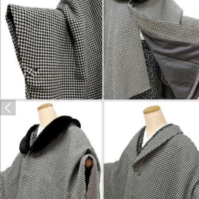 う*ら様 ナカノヒロミチ　着物コート ケープ マント 和装付きポンチョ千鳥格子フ