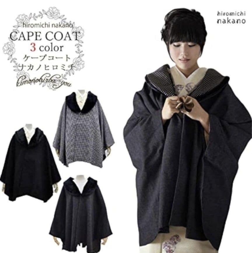 う*ら様 ナカノヒロミチ　着物コート ケープ マント 和装付きポンチョ千鳥格子フ