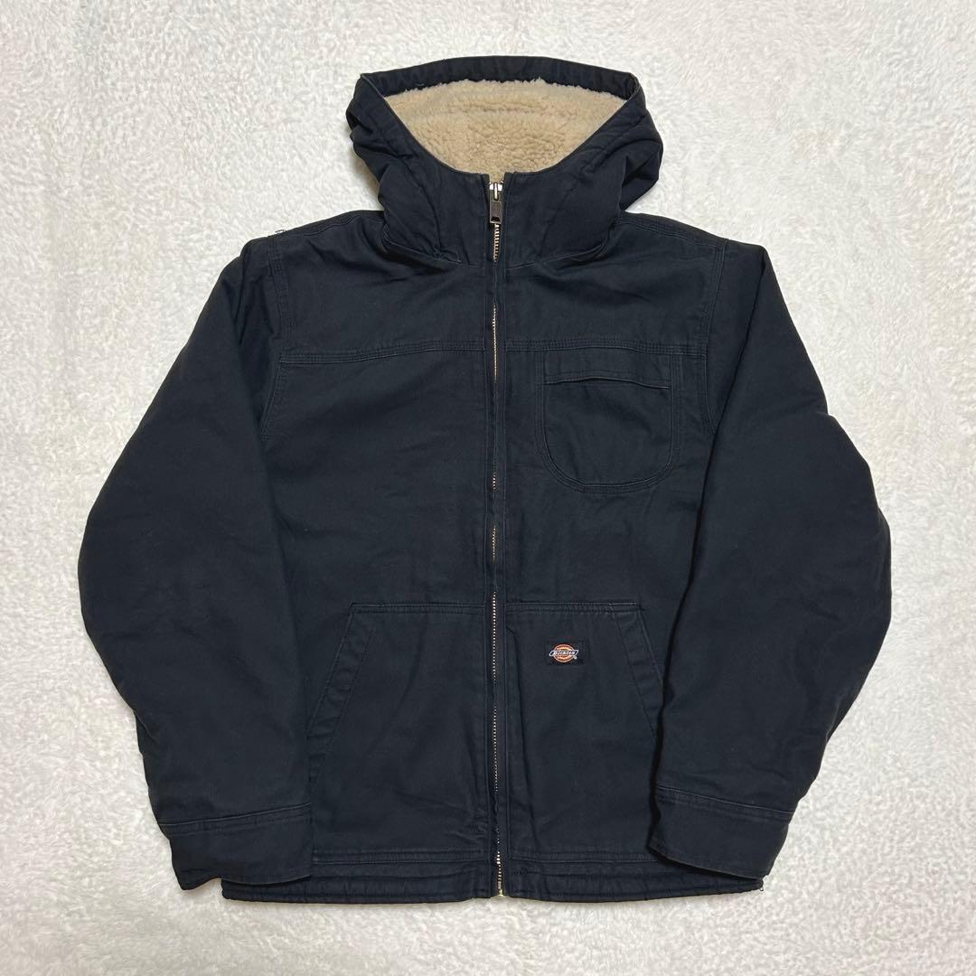 Dickes ダック地 裏地ボア フード カバーオール ジャケット 黒 M