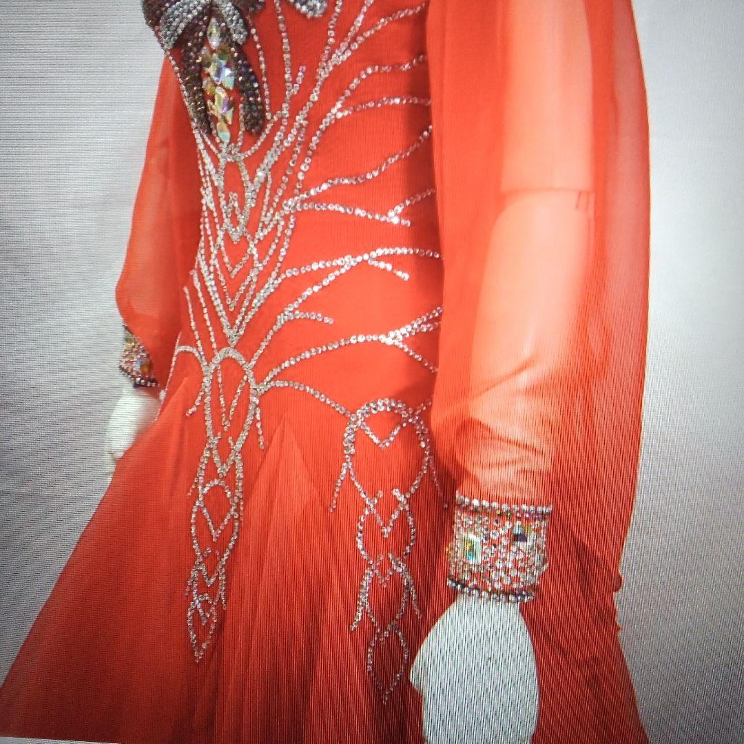 日本製 赤色シフォン社交ダンスドレス