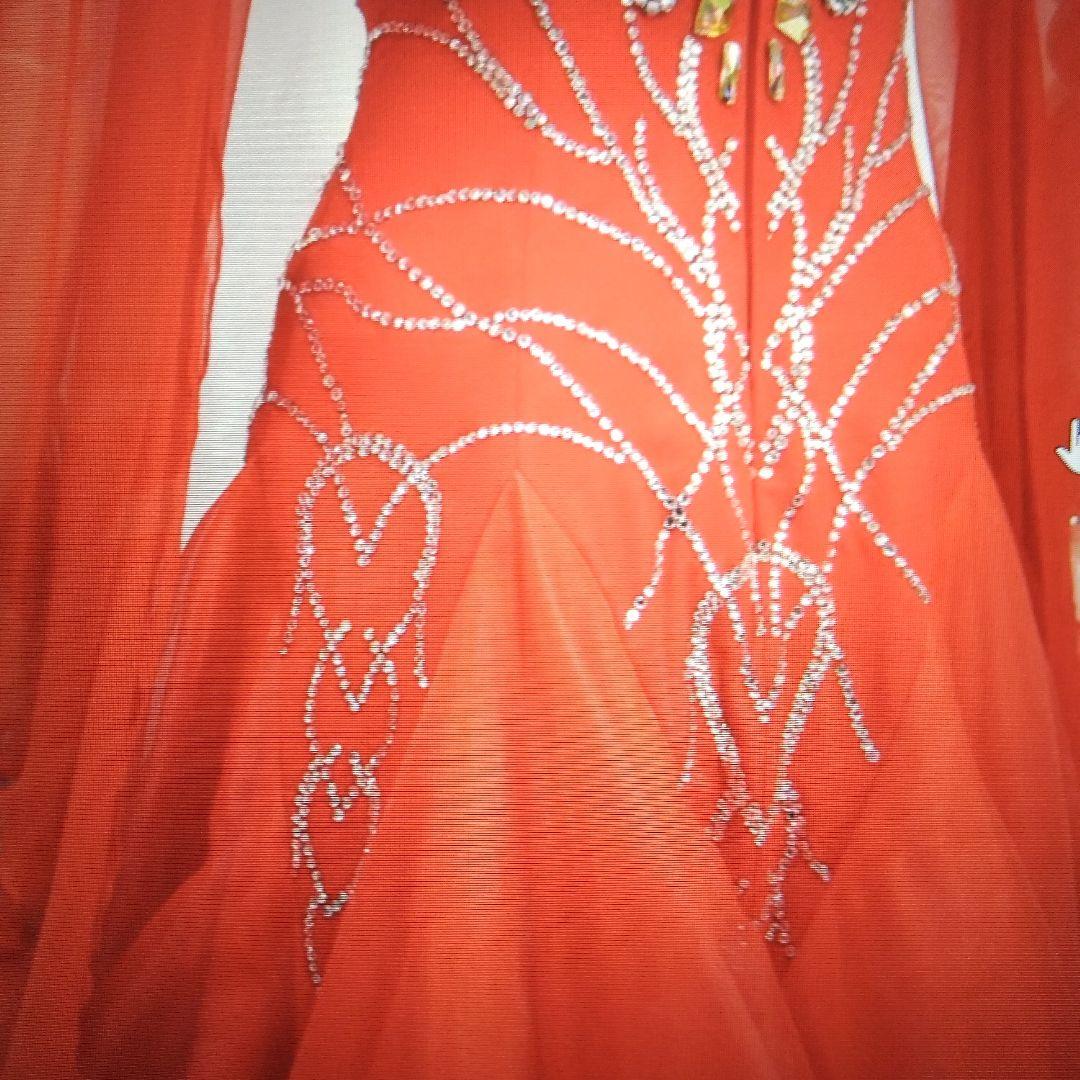 日本製 赤色シフォン社交ダンスドレス