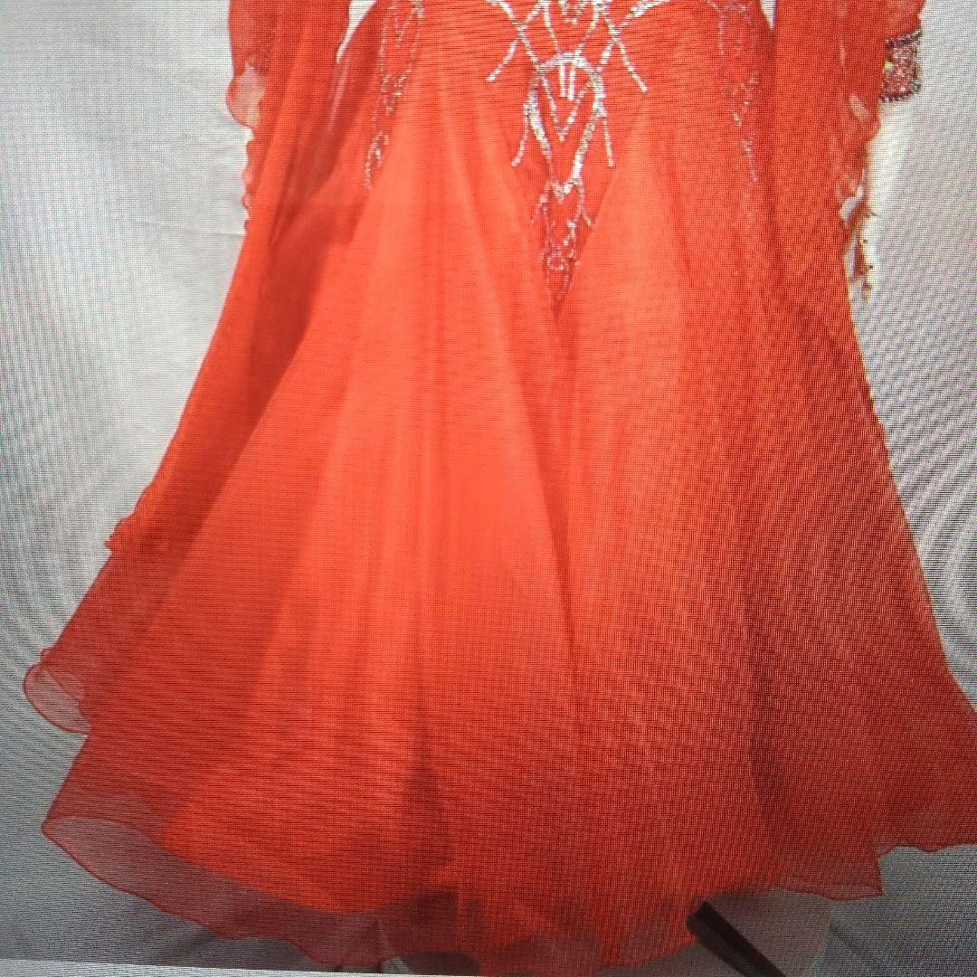 日本製 赤色シフォン社交ダンスドレス