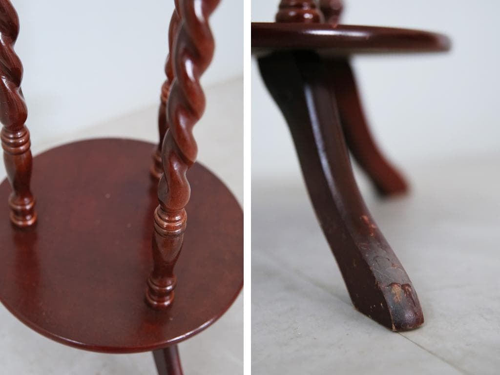 英国アンティーク木製フラワースタンド/花台/燭台/飾り棚/テーブル(89-34)