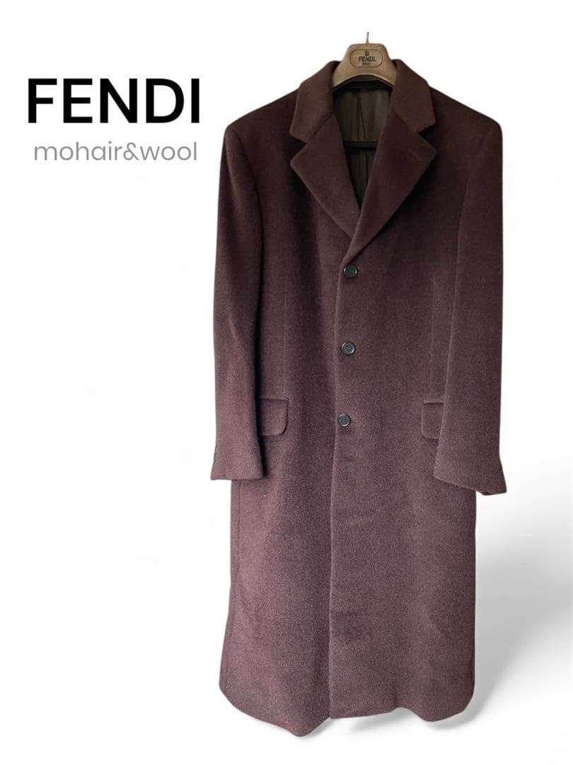 FENDI フェンディ　ブラウン チェスターロングコート モヘア&ウール