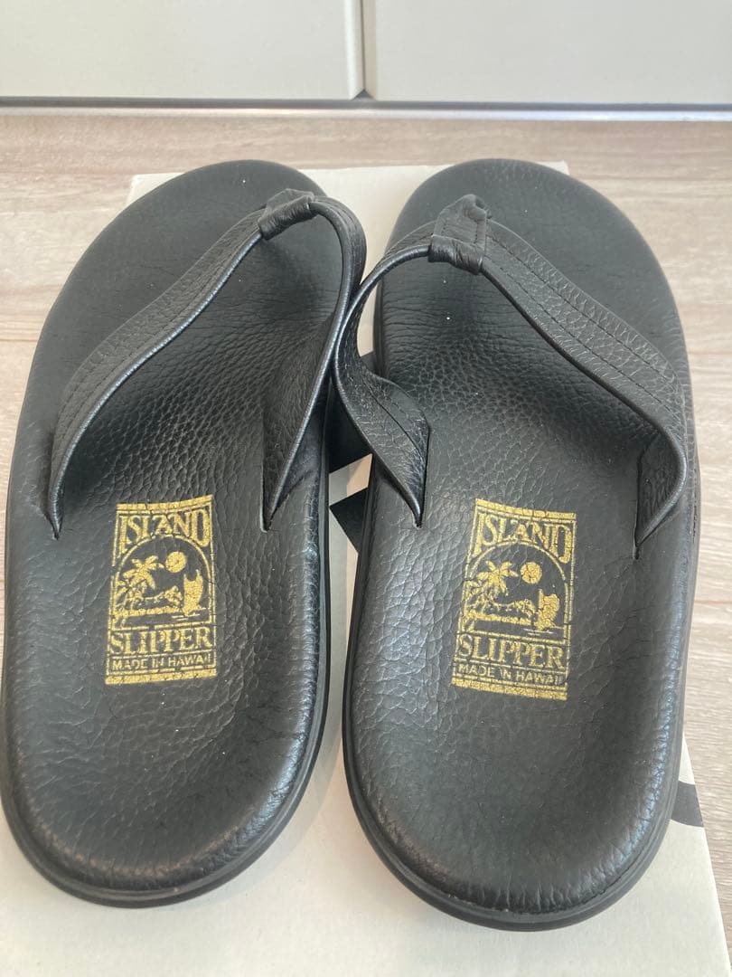 アイランド　スリッパ　オールブラックレザーサンダル　10