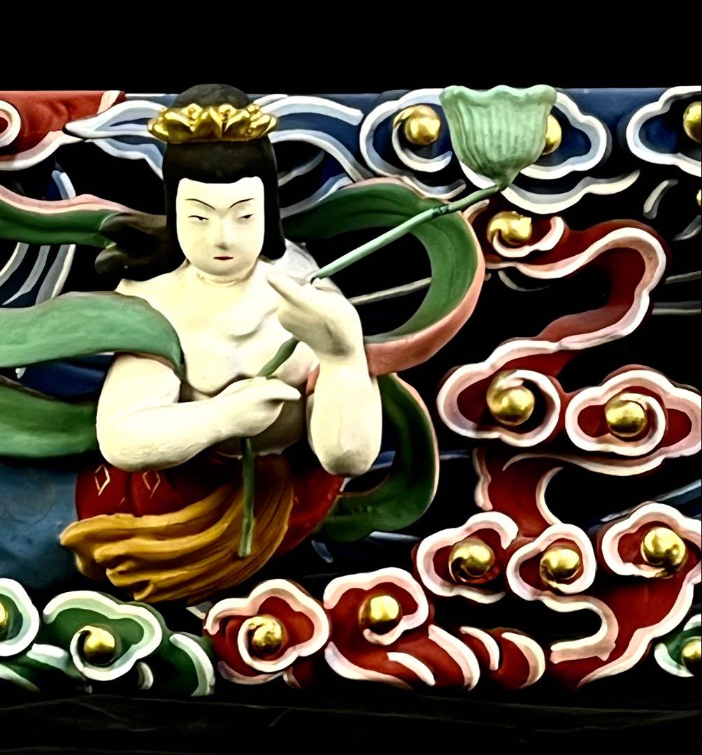 特価【欄間　天女】80ｃｍ　透かし彫り　美術的装飾　カラー　天からの守護