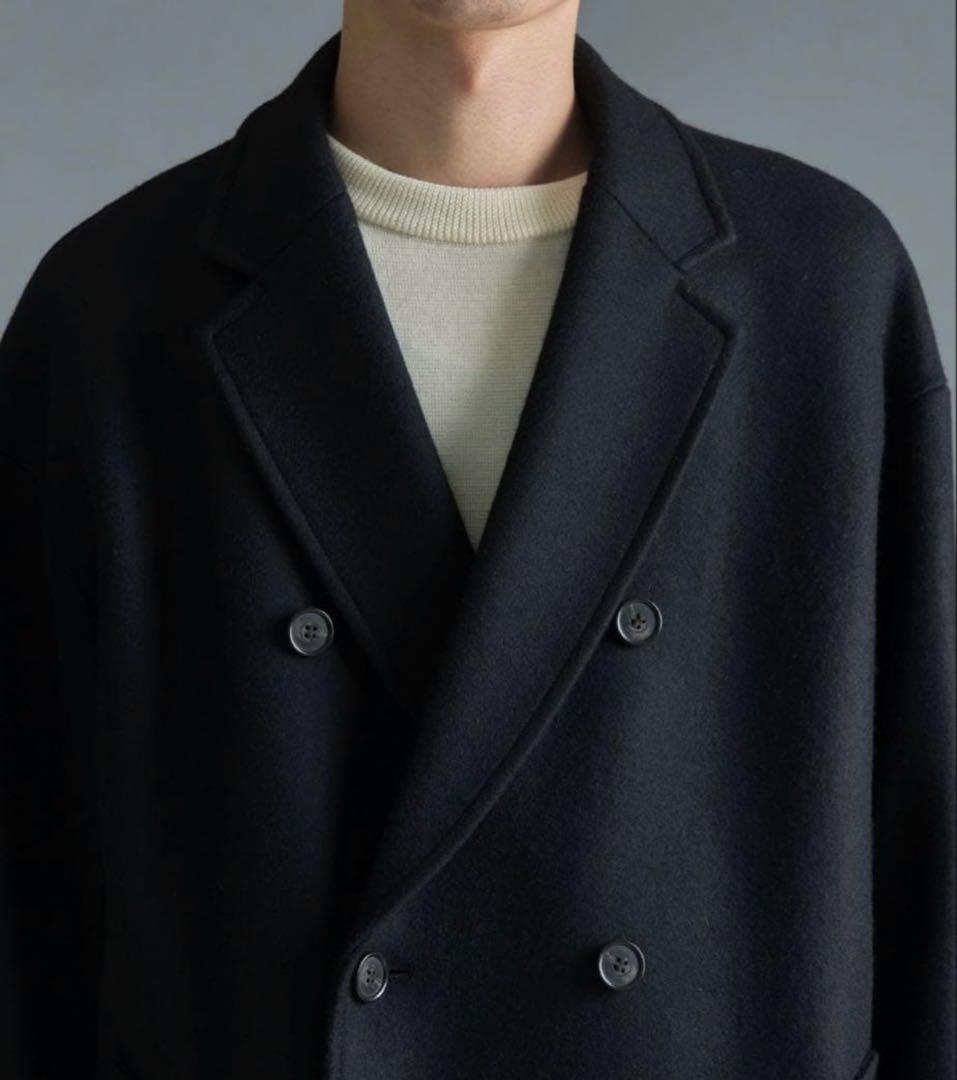 THE Cashmere wool ダブルチェスターコート/カシミヤ混　黒