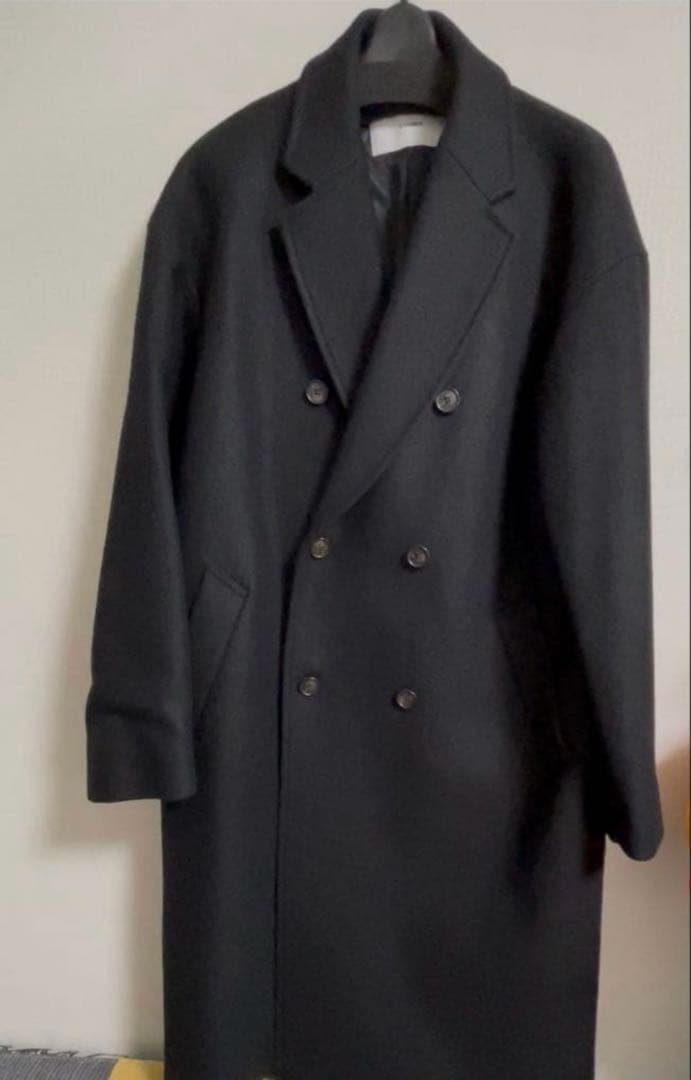 THE Cashmere wool ダブルチェスターコート/カシミヤ混　黒