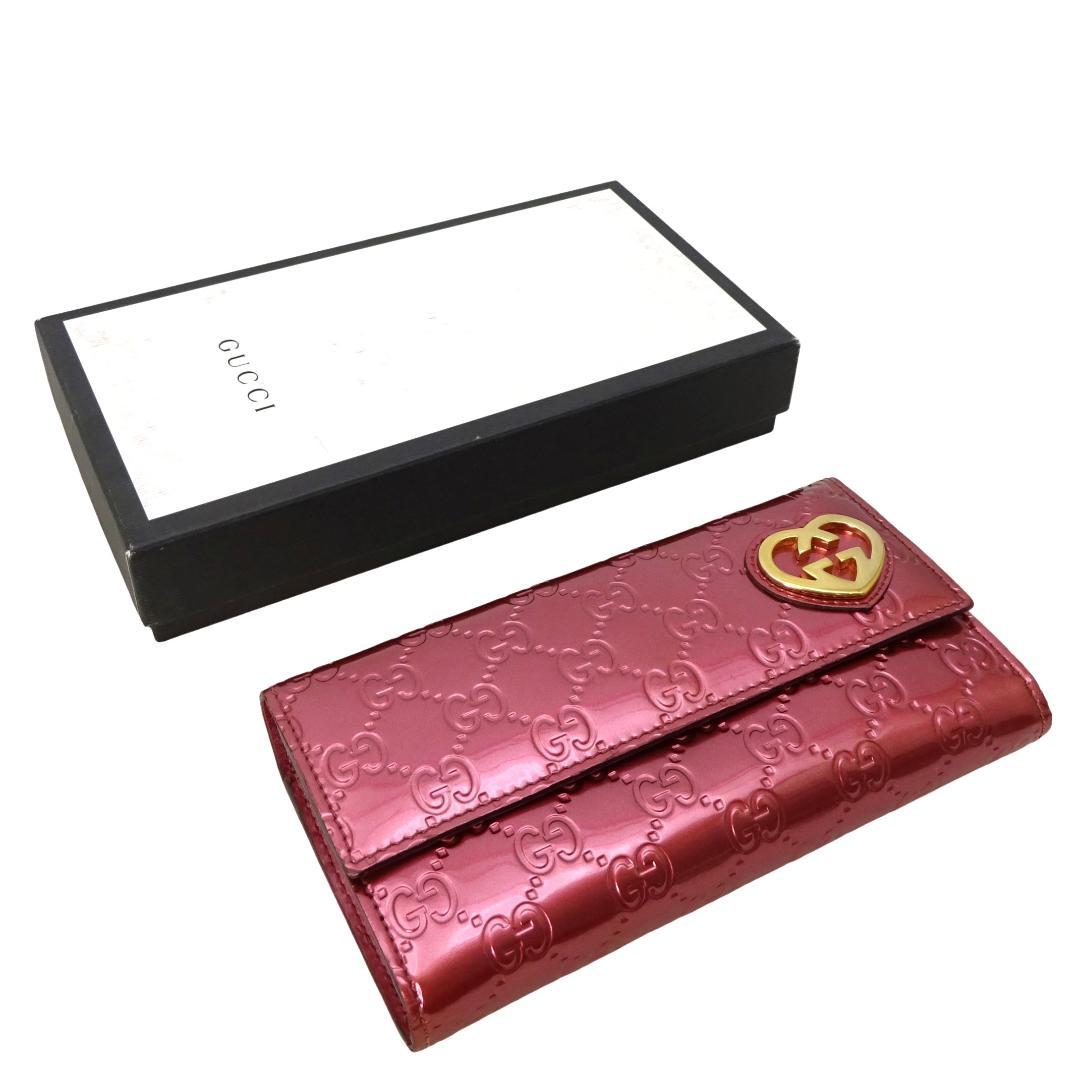 本物 良品 ■グッチ■GG ラブリーハート ピンクパープル パテント 長財布