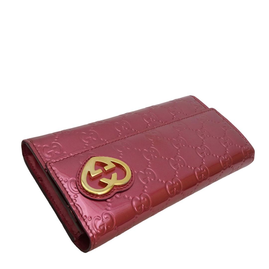 本物 良品 ■グッチ■GG ラブリーハート ピンクパープル パテント 長財布