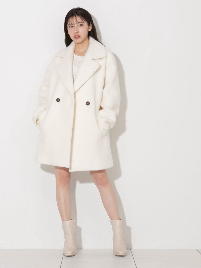 ジルバイジル シャギーツイード素材バリエーションミドルコート アイボリー