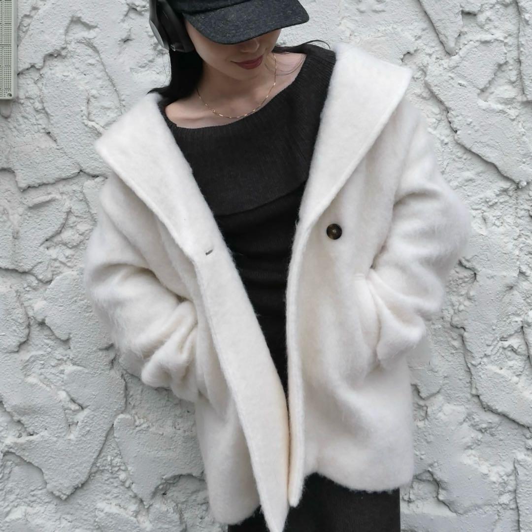 ジルバイジル シャギーツイード素材バリエーションミドルコート アイボリー