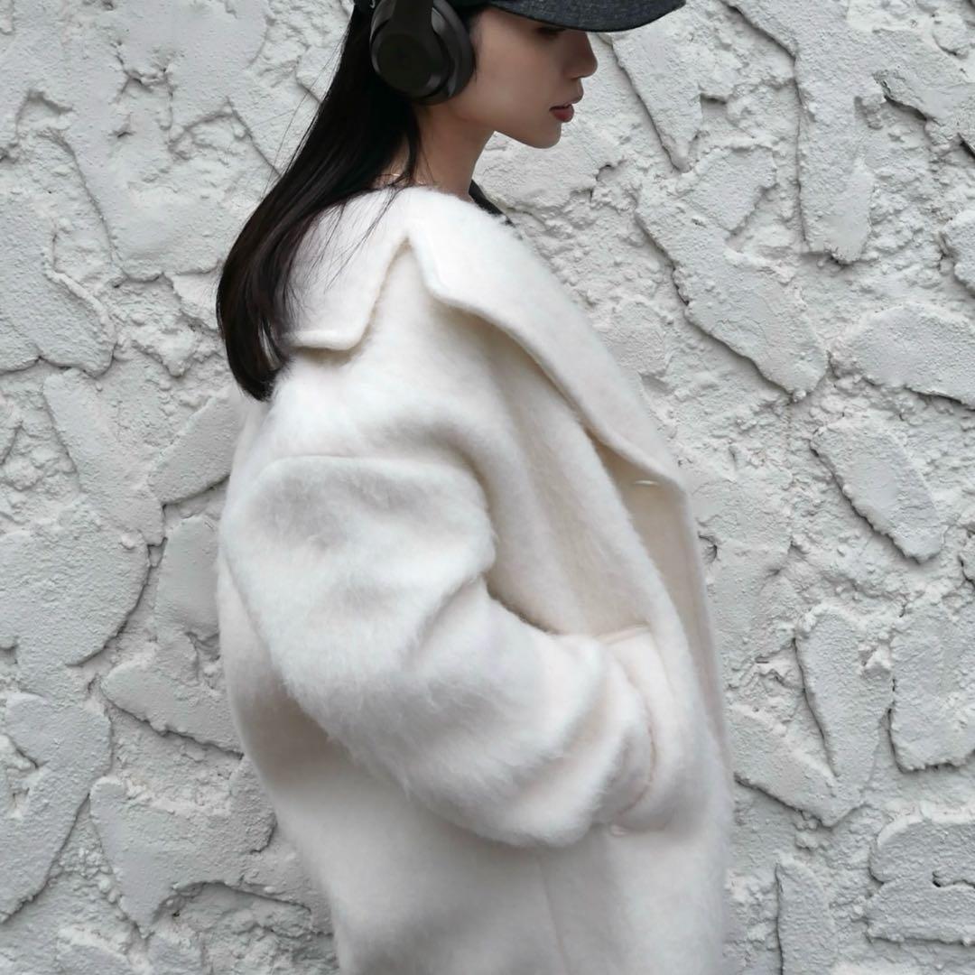 ジルバイジル シャギーツイード素材バリエーションミドルコート アイボリー