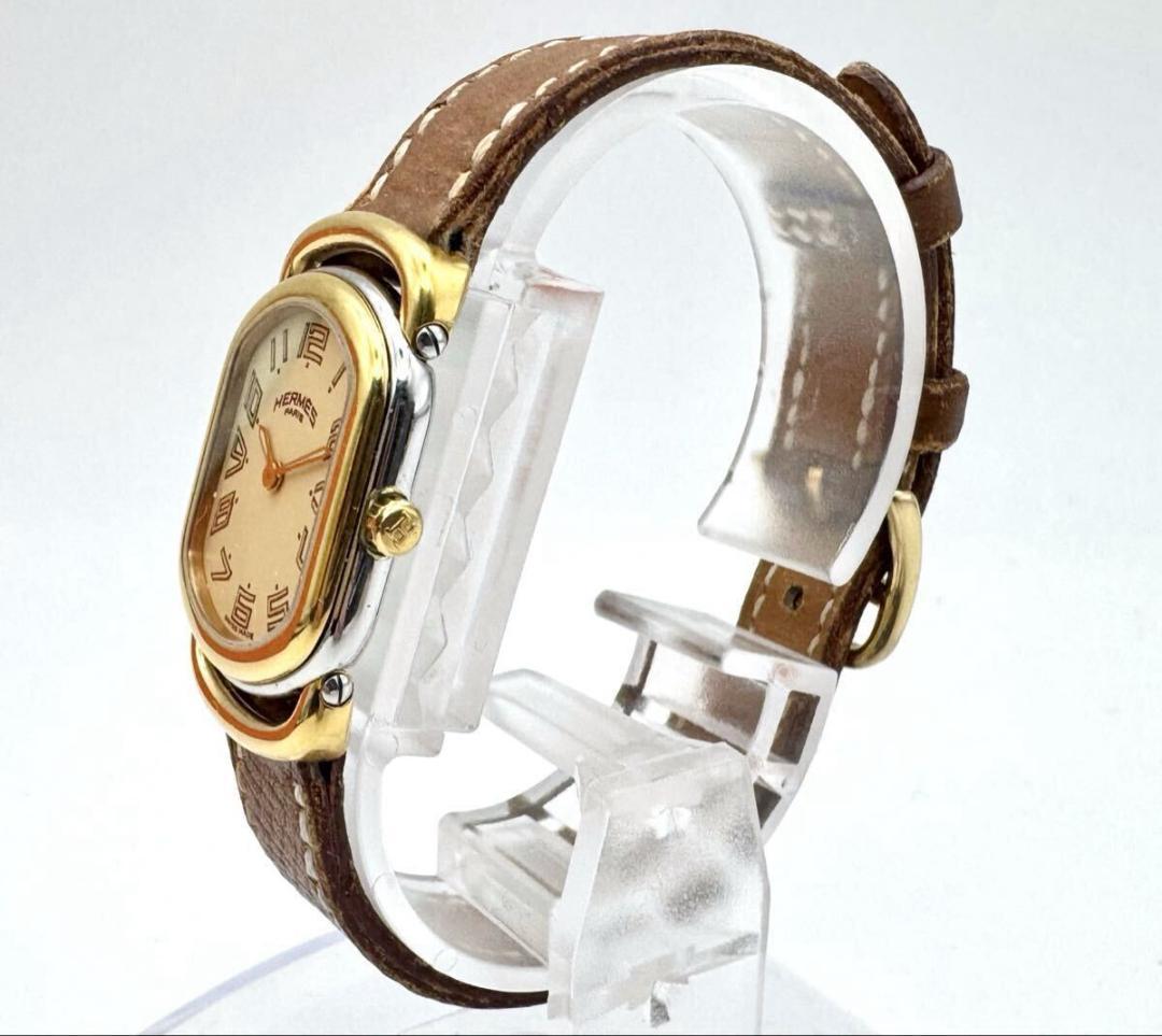 美品 箱付 エルメス クォーツ ラリー コンビ 純正レザーベルト アイボリー