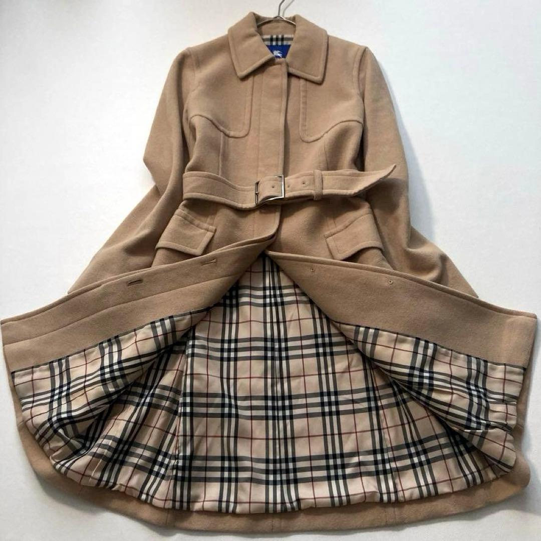 朴*様 【美品】バーバリーブルーレーベル　アンゴラ混ロングコート 裏地ノバチェッ