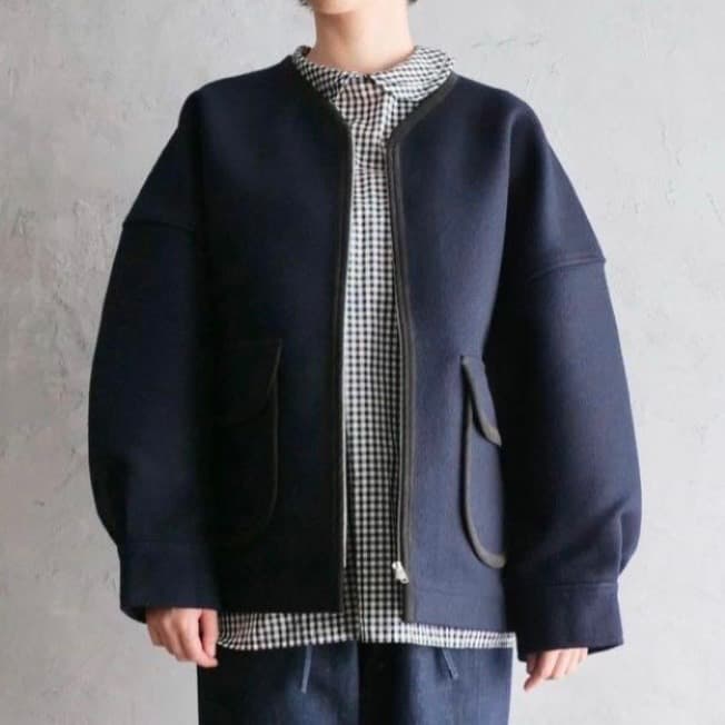 美品！homspun ホームスパン メルトン ジップアップ ブルゾン