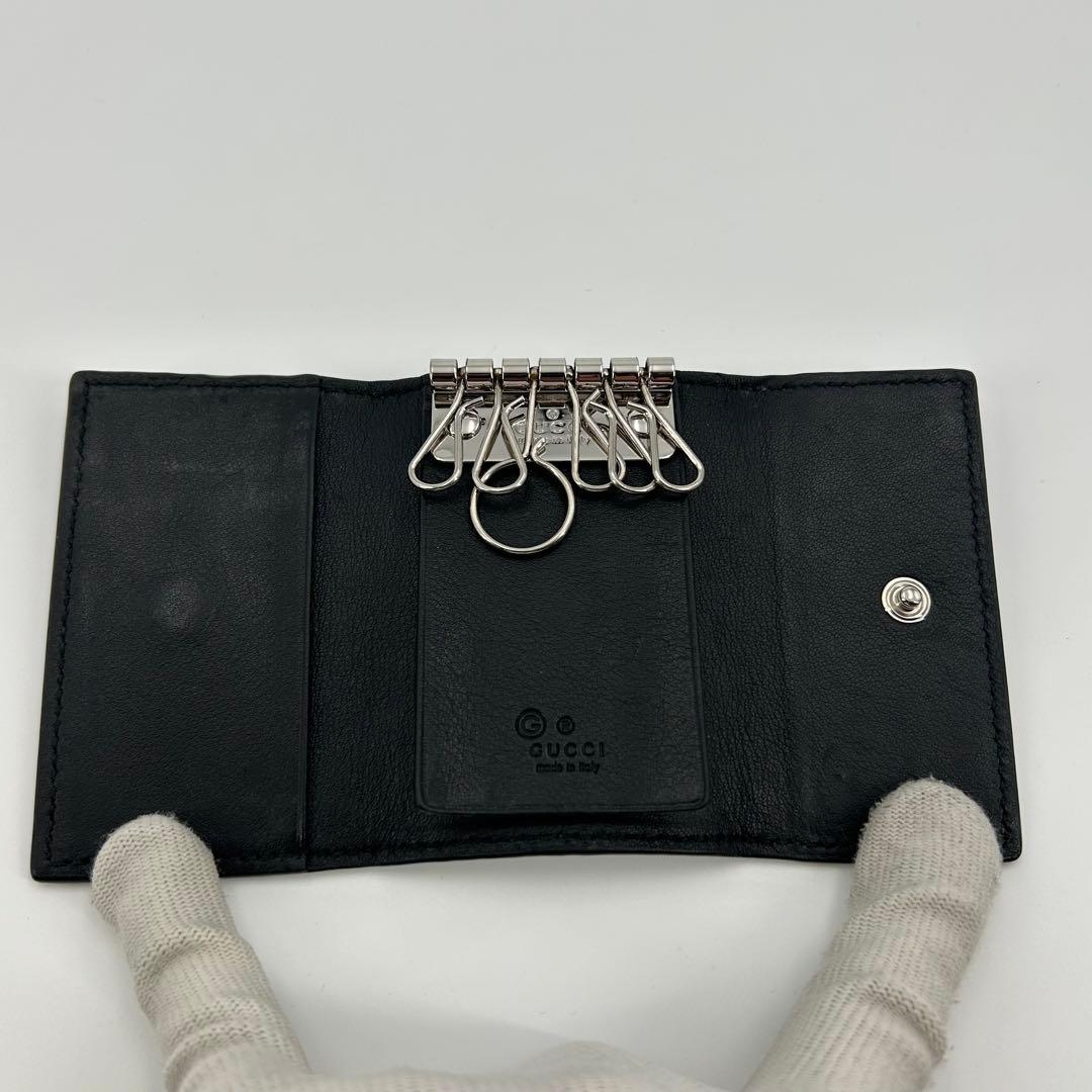 極美品✨グッチ キーケース 6連 マイクロシマ レザー ネイビー