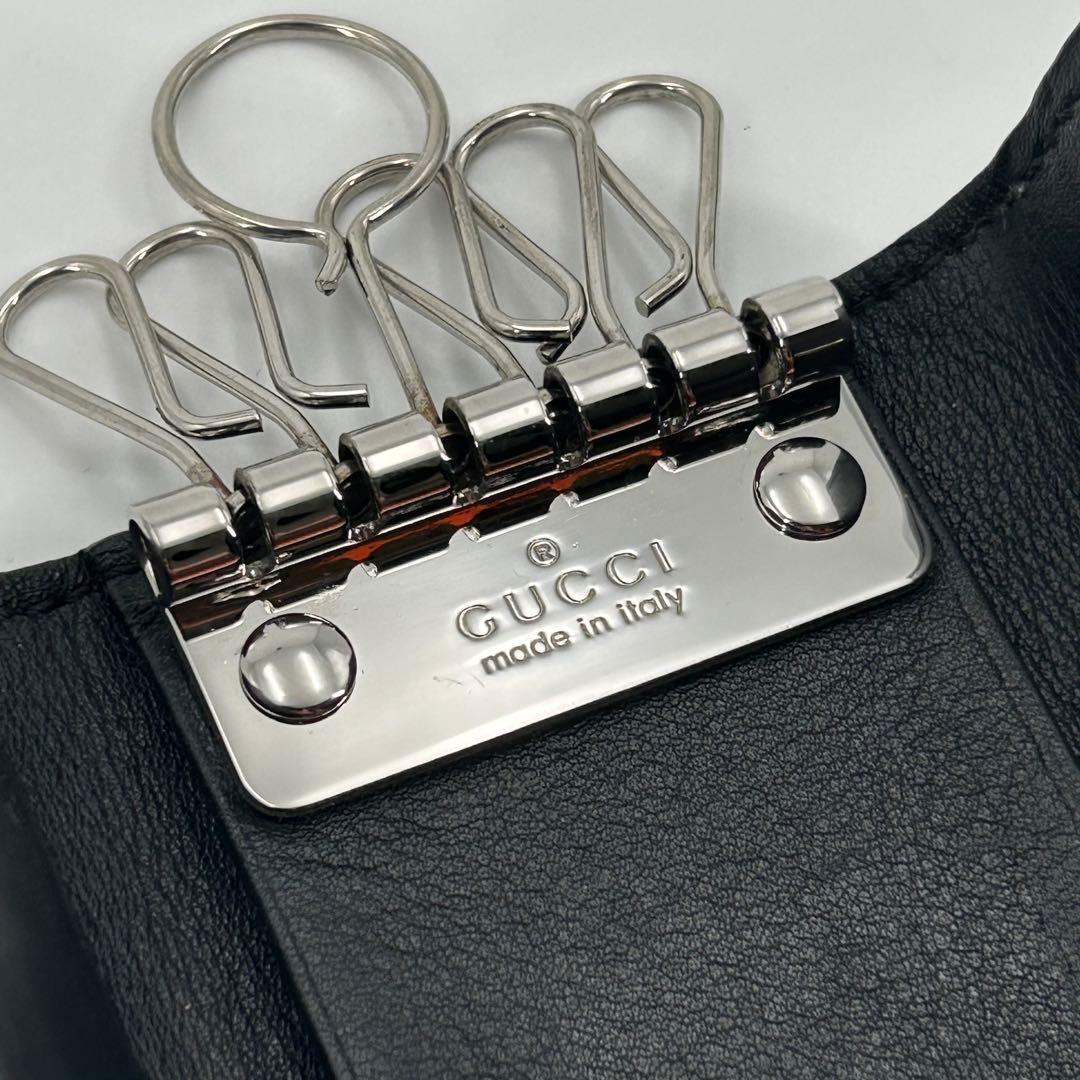 極美品✨グッチ キーケース 6連 マイクロシマ レザー ネイビー