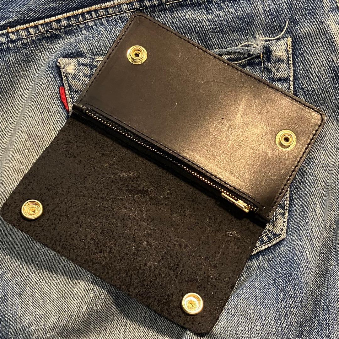 薄型ミドルトラッカーウォレット 2層 ブラス 栃木レザー ハンドメイド