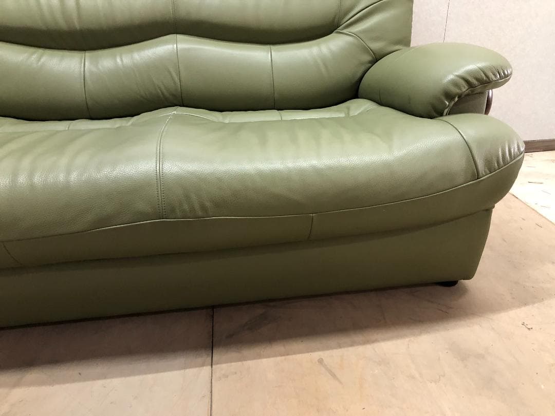 カリモク チターノ　 ソファ3　人掛け　本革　グリーン　1109-2