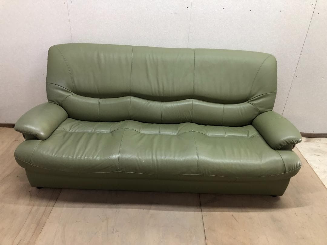 カリモク チターノ　 ソファ3　人掛け　本革　グリーン　1109-2