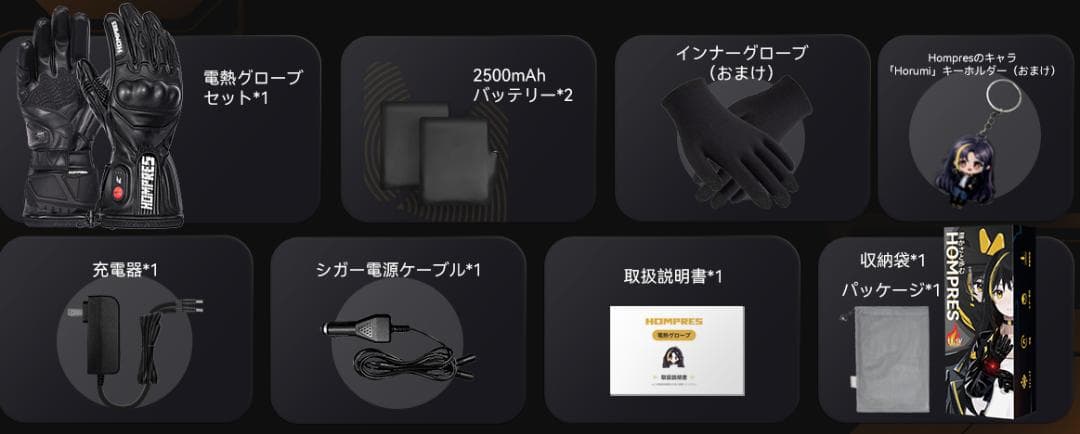 2025モデル HOMPRES電熱グローブ Mサイズ Bタイプ