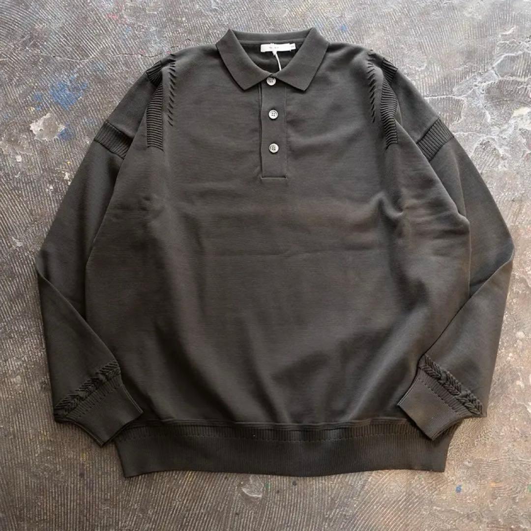 ぐ*ー様 YASHIKI Yonaga Knit Polo ポロシャツ ブラック