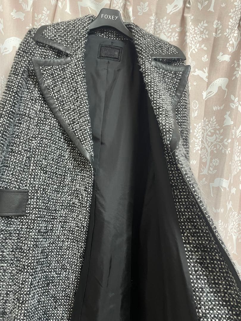 FOXEY ツイードダブルブレストコート　ホワイト　ブラック　サイズ 40